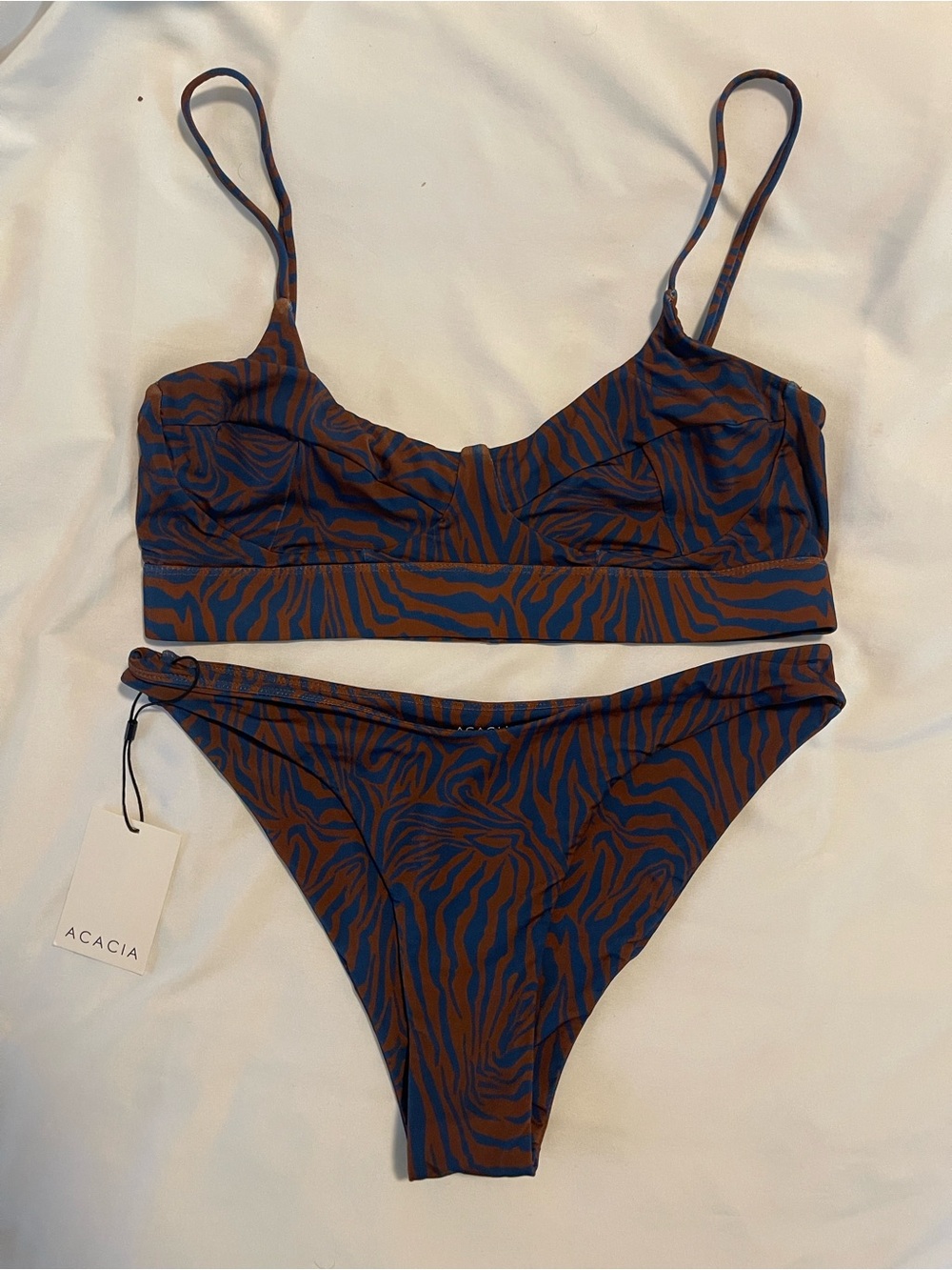acacia swimwear Navy & Brown Zebra Print Two-Piece Bikini
